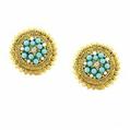 Vintage Turquoise & Gold Clip On Earrings